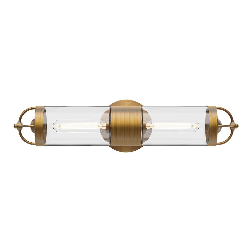 Aged Gold Glass Cylinder Wall Sconce Light