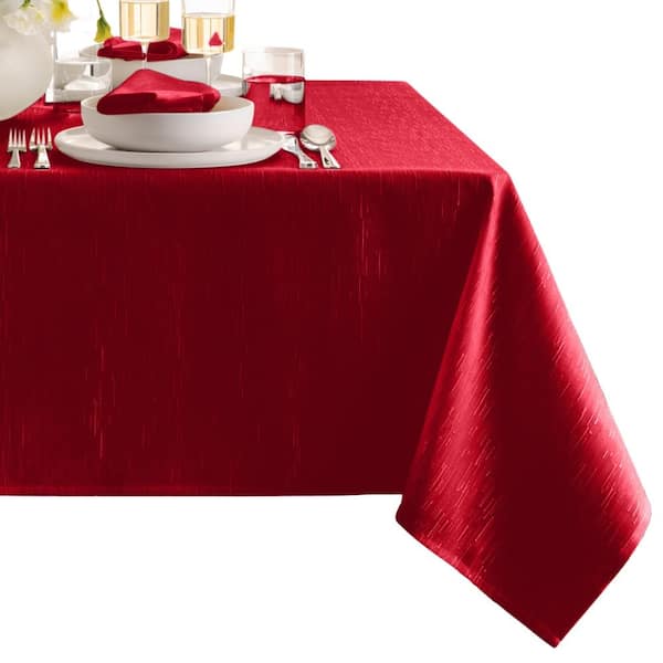 Threadmade Home Continental Solid Texture Water Resistant Tablecloth, Red - 52"W x 70"L