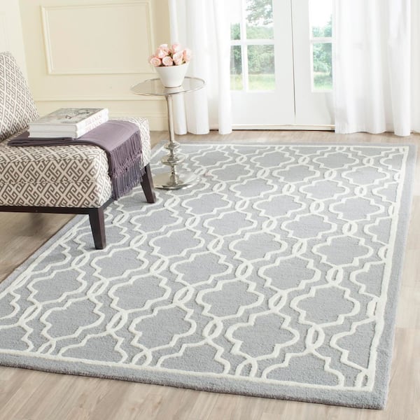 Cambridge Silver/Ivory Doormat 3 ft. x 5 ft. Geometric Interlace Area Rug