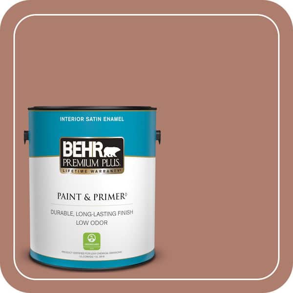 BEHR PREMIUM PLUS 1 gal. #PPU2-11 Mars Red Satin Enamel Low Odor Interior Paint & Primer