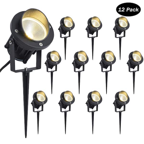 Low-Voltage Black Aluminum 600 Lumen Integrated LED Outdoor Landscape Spotlight with Glass Shade (12-Pack)