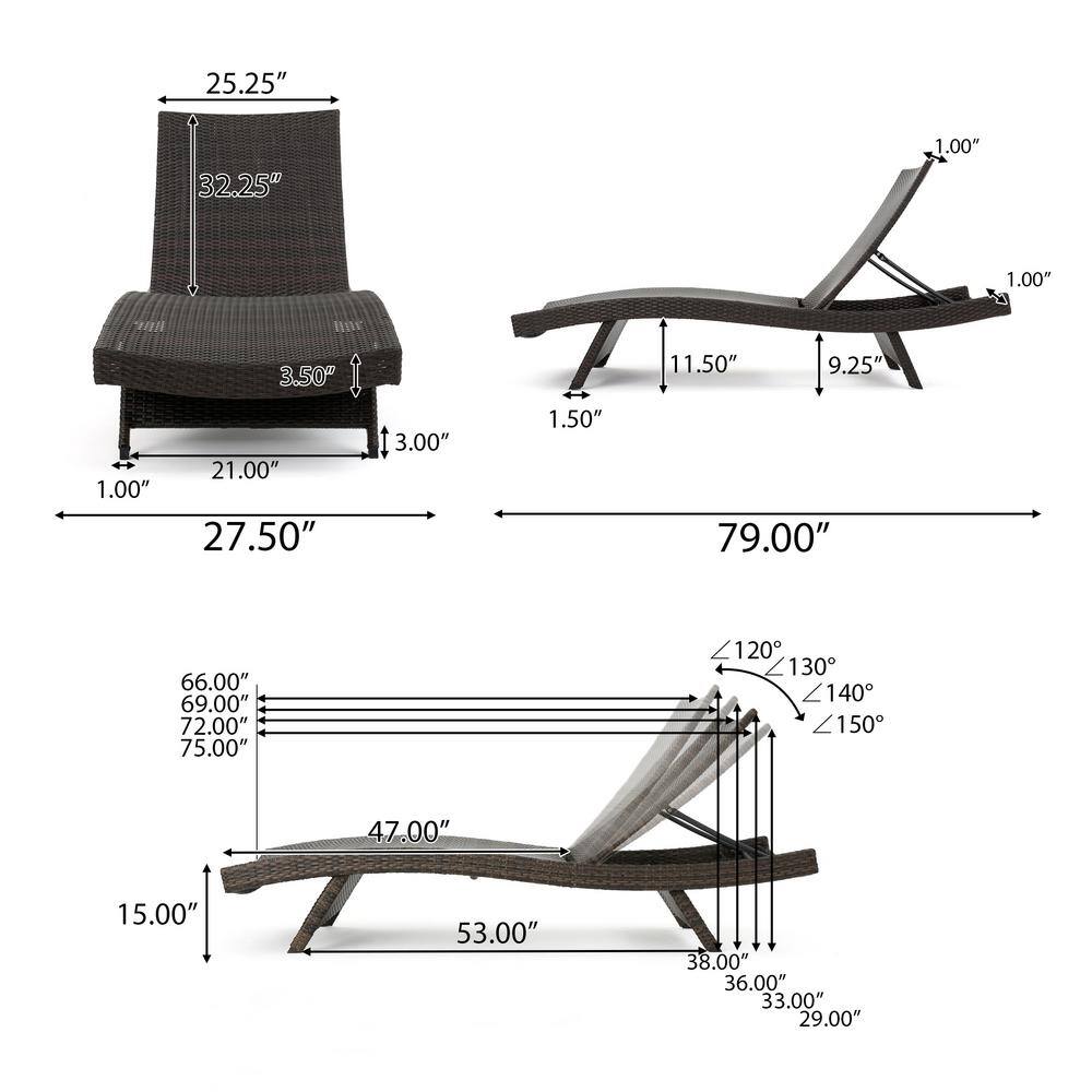 Multibrown Wicker Adjustable Outdoor Armless Chaise Lounger Set