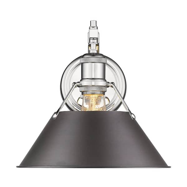 Golden Lighting Orwell 1-Light Chrome with Rubbed Bronze Shade Wall Sconce