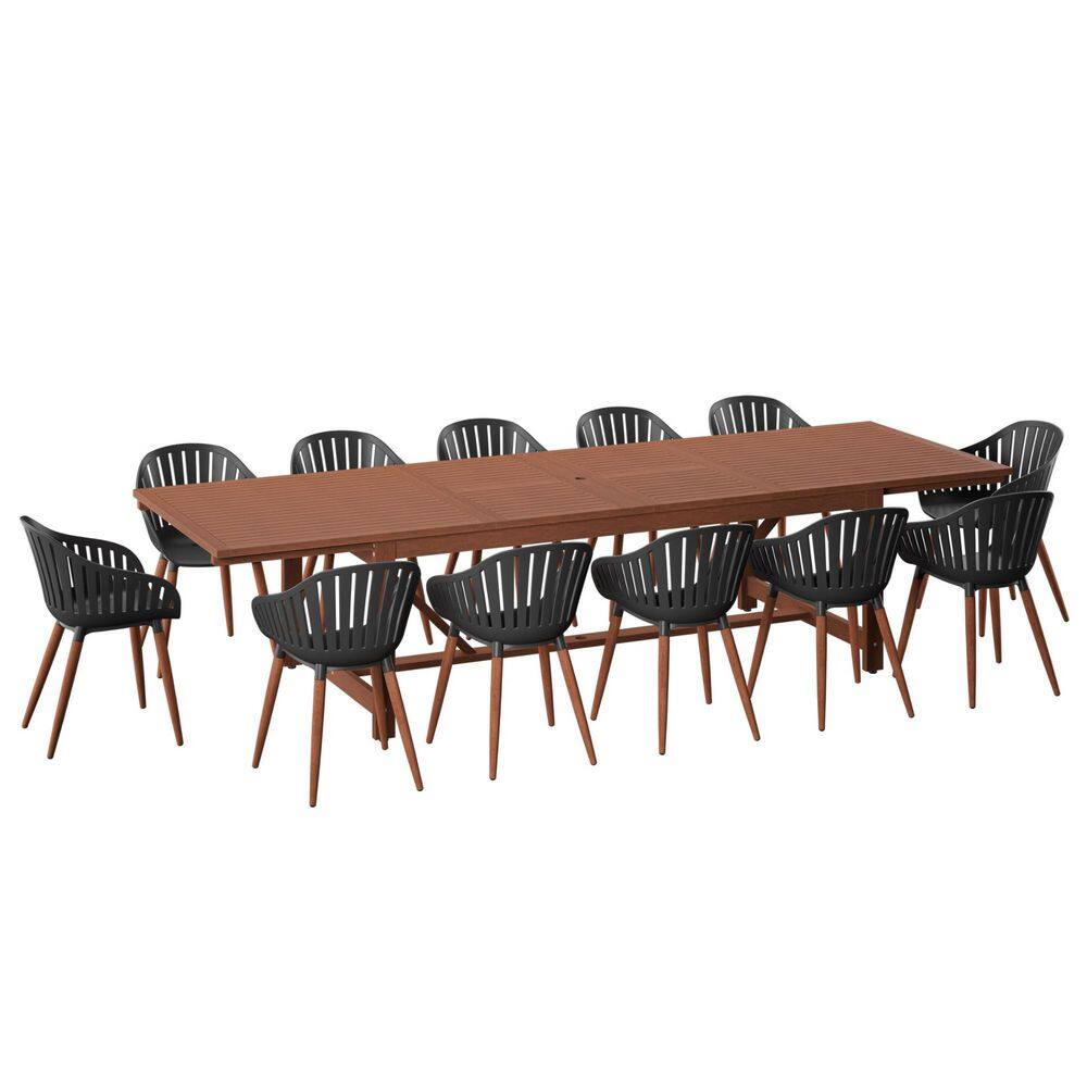 Vina 13-Piece Dark Finish Wood Outdoor Rectangular Extendable Dining Set Black price history on PriceWatchPro