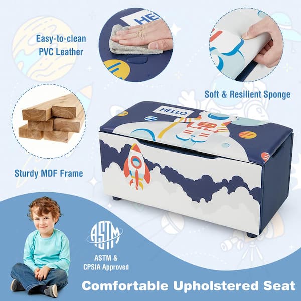 Costway Blue 29.5 in. Kids Upholstered Storage Ottoman