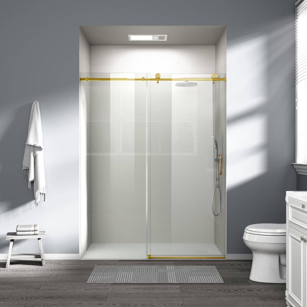 60 in. W x 76 in. H Single Sliding frameless Bypass Bathroom Shower Door with 1/4 in. Tempered Glass in Brushed Gold price history on PriceWatchPro