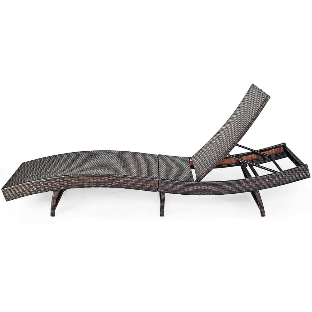 Adjustable White Cushioned Rattan Folding Chaise Lounge Chair