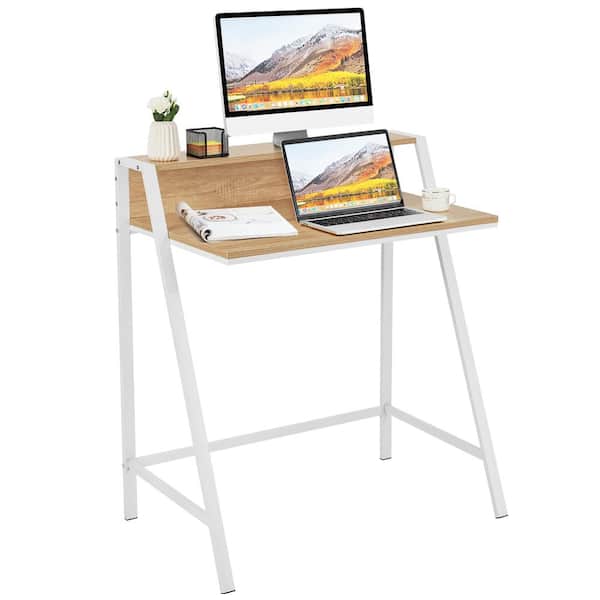 Costway 31 in. Rectangle Natural Wood Computer Desk