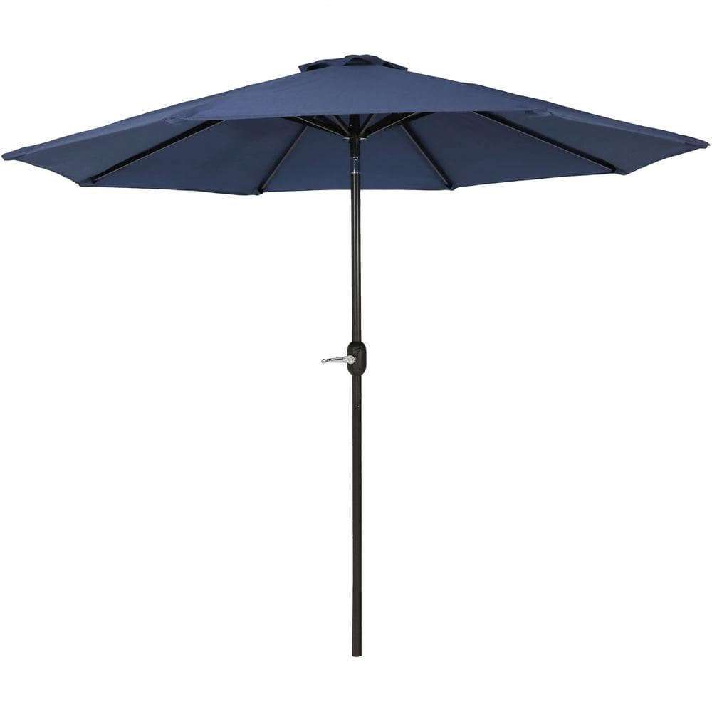 Navy Blue 9-Foot Aluminum Market Patio Umbrella with Auto Tilt