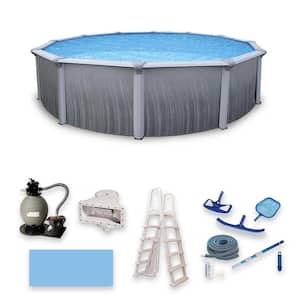 Martinique 27 ft. Round x 52 in. Deep Metal Wall Above Ground Pool Package with 7 in. Top Rail