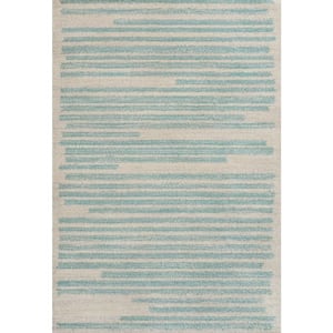 Khalil Modern Berber Stripe Cream/Turquoise 8 ft. x 10 ft. Area Rug