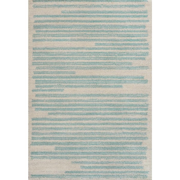 Khalil Modern Berber Stripe Cream/Turquoise 8 ft. x 10 ft. Area Rug
