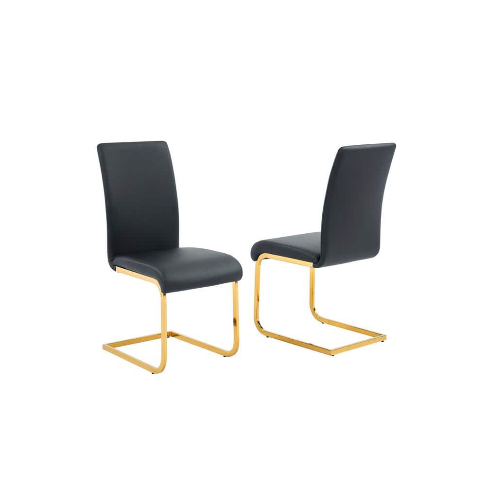 Alison Black Faux Leather and Gold Metal Side Chair