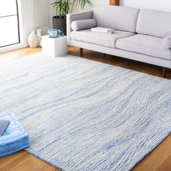 Metro 8 ft. x 8 ft. Blue/Ivory Abstract Waves Square Area Rug