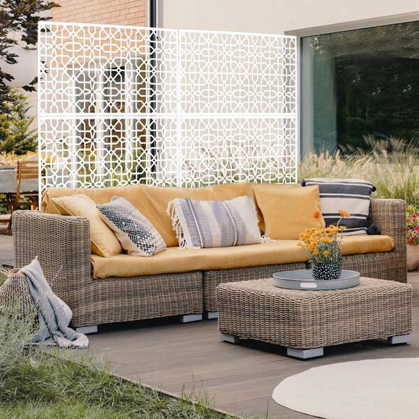 4 ft. x 6.3 ft. White Steel Outdoor Privacy Screen, Freestanding