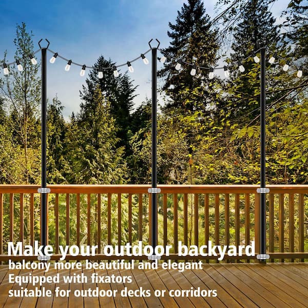 4 Pack 10ft Metal String Light Poles, Outdoor Light Stand with Fork for Patio, Deck, Party