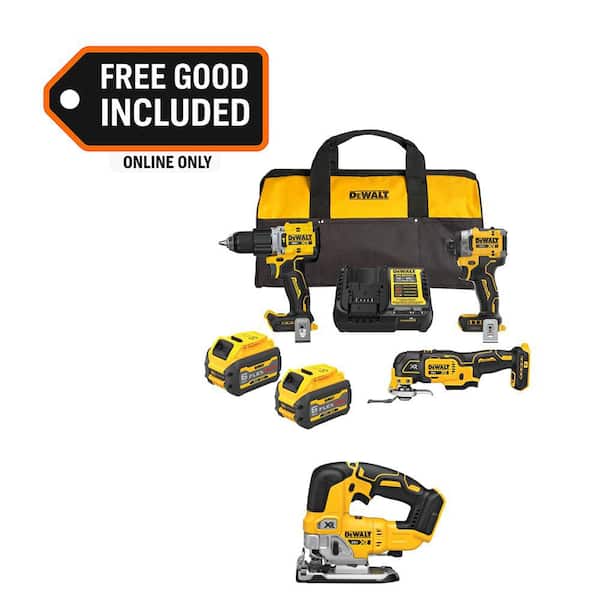 20V MAX Lithium-Ion Cordless 3-Tool Combo Kit and Brushless Jigsaw with (2) Flexvolt 6.0 Ah Batteries and Charger