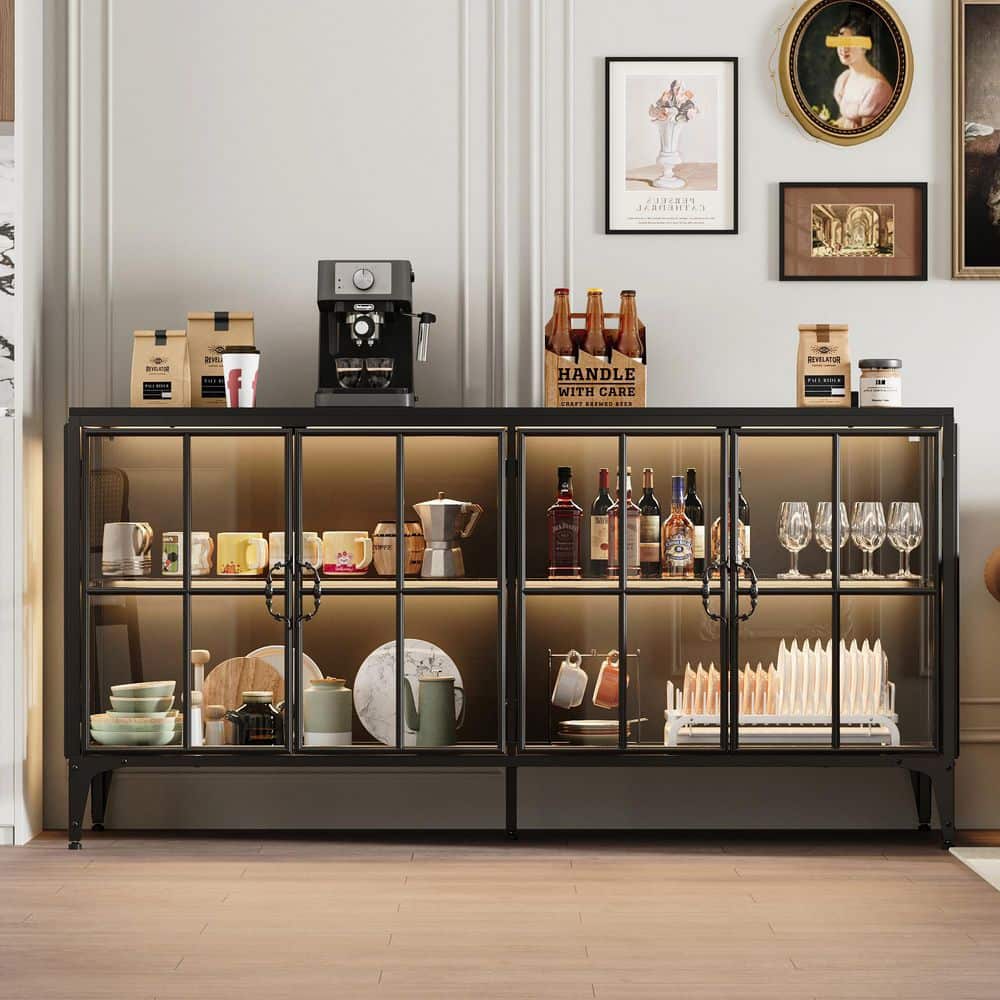 FUFU&GAGA Black 31.5 in. H Wood and Metal Accent Cabinet