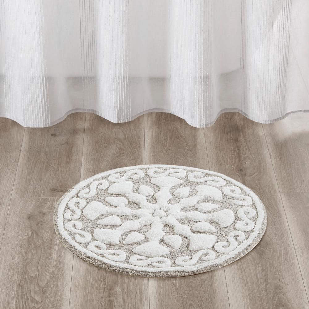 Gray Cotton Tufted Medallion Bath Rug Set