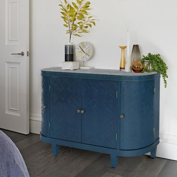 Seafuloy 47 in. Blue Oval Storage Cabinet-Rustic 4-Door Buffet