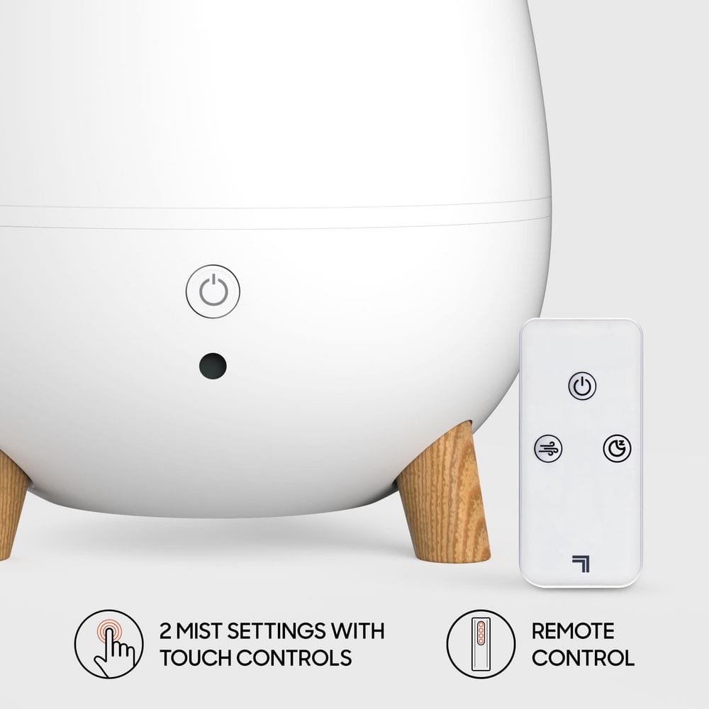 White Ultrasonic Humidifier with Wood Grain Accents and Auto Shutoff
