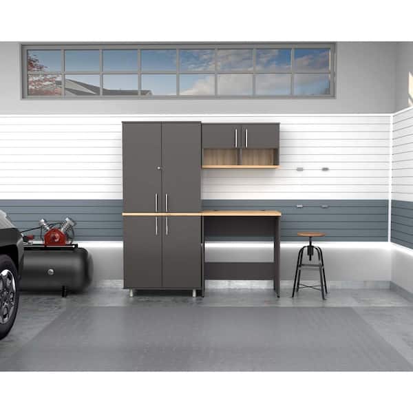 Inval KRATOS 63 in. W x 70.9 in. H x 19.6 in. D 9 Shelves 3-Piece Wood Garage Freestanding Cabinets in Dark Gray and Maple