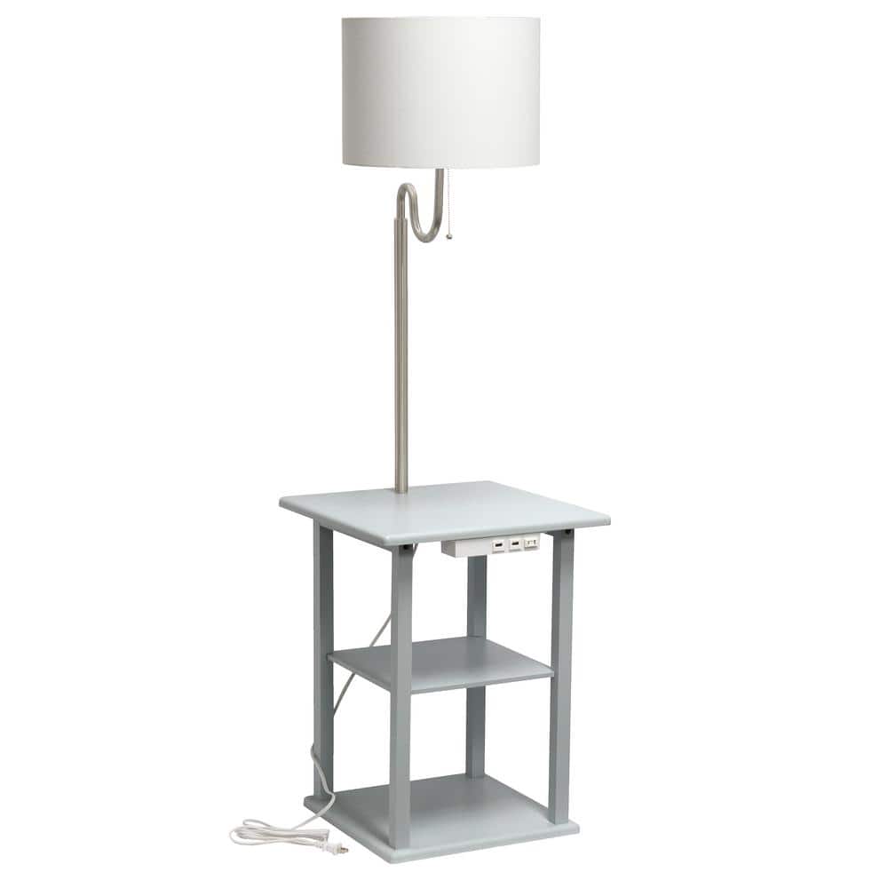 Gray 57" Modern 2-Tier End Table Floor Lamp with USB Ports
