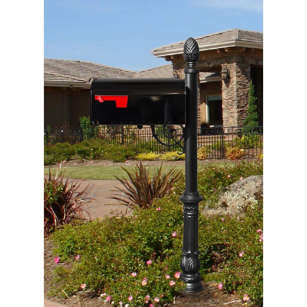 Black Aluminum Small Lockable Mailbox with Ornate Base