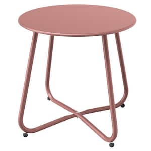 Pink Round Outdoor Coffee Table, Weather Resistant Metal Side Table for Balcony, Porch, Deck, Poolside