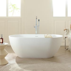 Kylie 59 in. x 29 in. Stone Resin Freestanding Soaking Bathtub in White