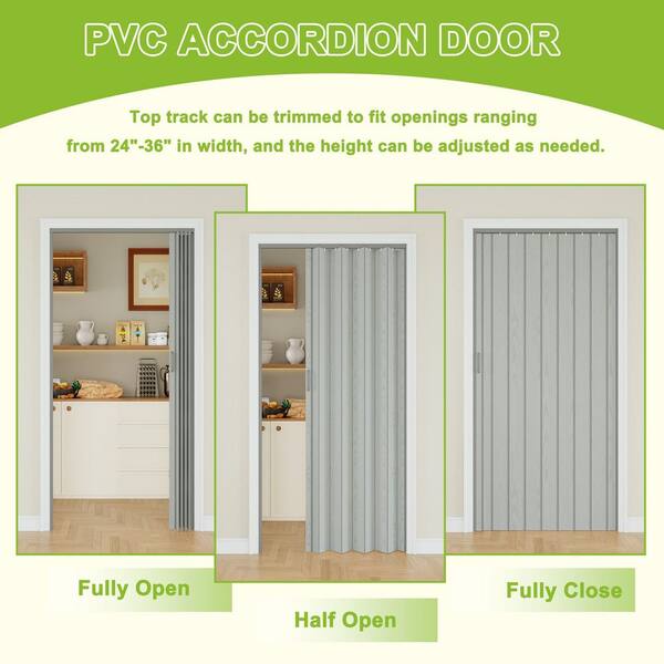 ARK DESIGN 36 in. x 80 in. Grey Woodgrain Vinyl PVC Accordion Door