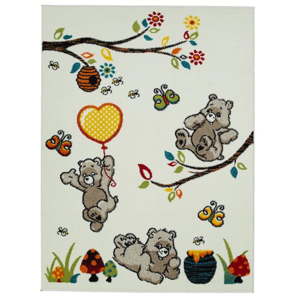 KC CUBS Multi-Color Kids and Children Bedroom and Playroom Bear and Bees Design 5 ft. x 7 ft. Area Rug