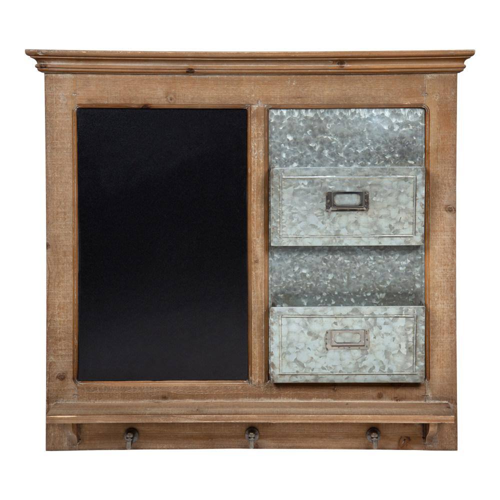 Rustic Brown Wood and Metal Wall Organizer with Chalkboard