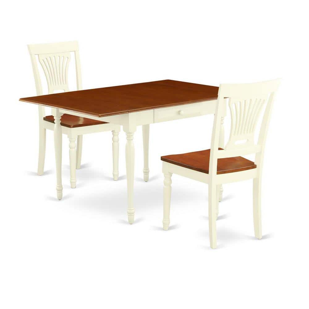 East West Furniture Set Tavolo Da Pranzo 3 Pezzi Bianco - Tavolo Allungabile Con Due Sedie In Legno Di Gomma Per Cucina E Sala Da Pranzo - 2