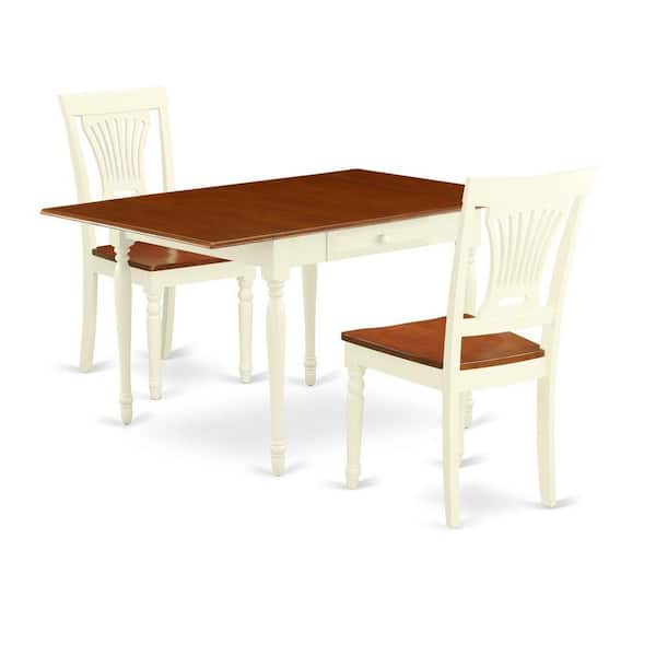 East West Furniture 3-Piece Buttermilk and Cherry Finish Solid Wood Top with Dropleaf Dining Table Set