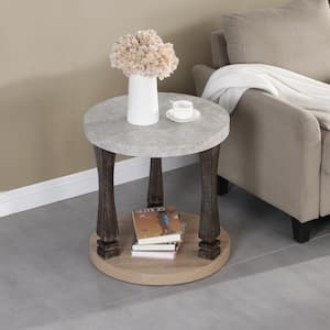 22 in. Antique Grey Mid-Century 2-Tier Round MDF Side Table End Table with Storage Shelf