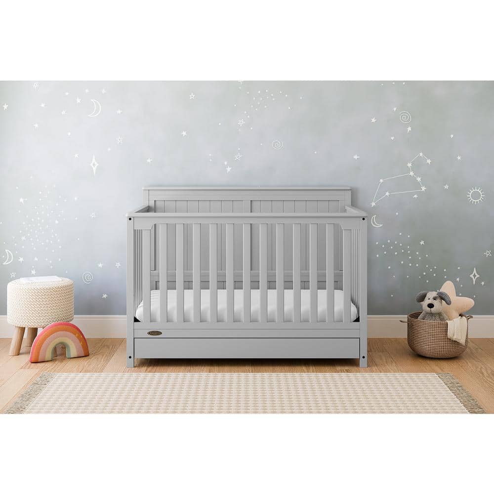 Pebble Gray 5-in-1 Convertible Crib with Storage Drawer