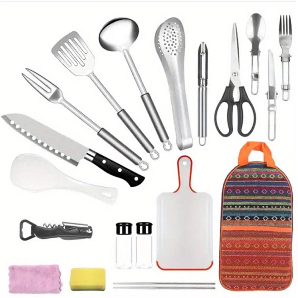 19-Piece Stainless Camping Cookware Set With Convenient Storage Bag