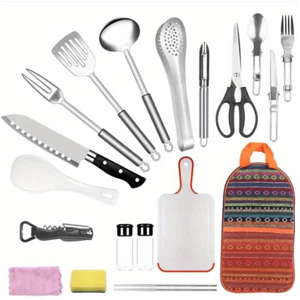 Adrinfly 19-Piece Stainless Camping Cookware Set With Convenient Storage Bag