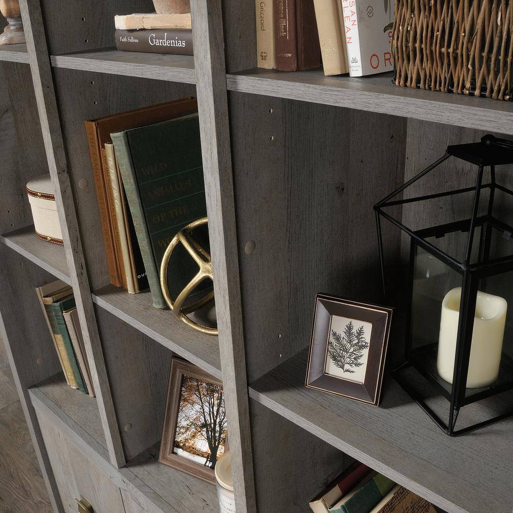 Mystic Oak Adjustable Storage Wall with Cubes and Doors