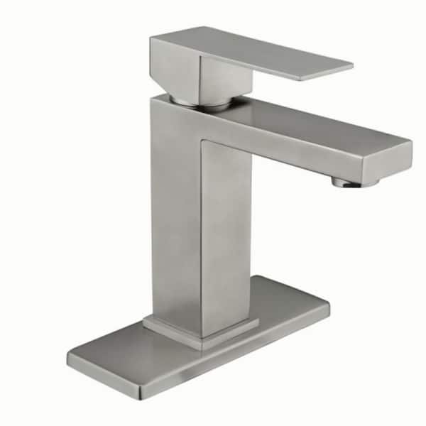 Lukvuzo Single Handle Deck Mount 2-Hole Waterfall Spout Bathroom Faucet in Brushed Nickel for Vanity Sink in Brushed Nickel