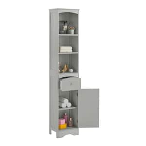 Gray Wood Bathroom Storage Cabinet with Drawer, Adjustable Shelf