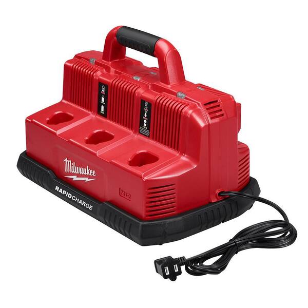 Milwaukee - M12 and M18 12-Volt/18-Volt Lithium-Ion Multi-Voltage 6-Port Sequential Rapid Battery Charger (3 M12 and 3 M18 Ports)