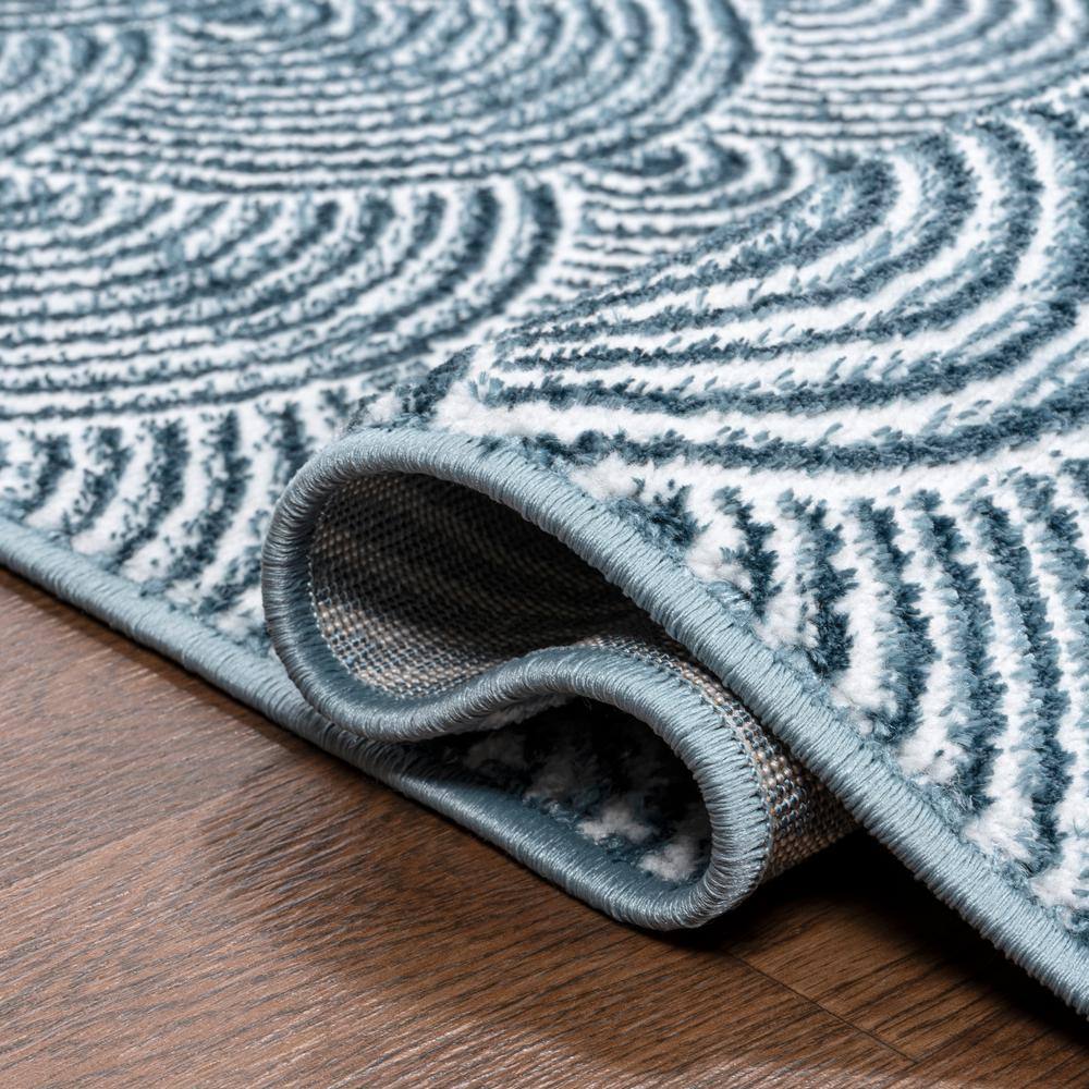 Navy and Cream Geometric Art Deco High-Low Area Rug 8x10