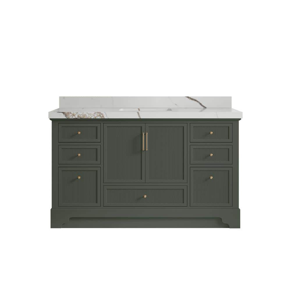 Willow Collections Alys 60 in. W x 22 in. D x 36 in. H Single Sink Bath Vanity in Pewter Green with 2 in. Calcutta Gold Qt. Top -  ALS_PGCAG60S