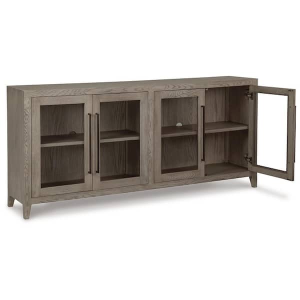 Benjara Warm Gray Wooden 80 in. Accent Cabinet Sideboard with Shelves
