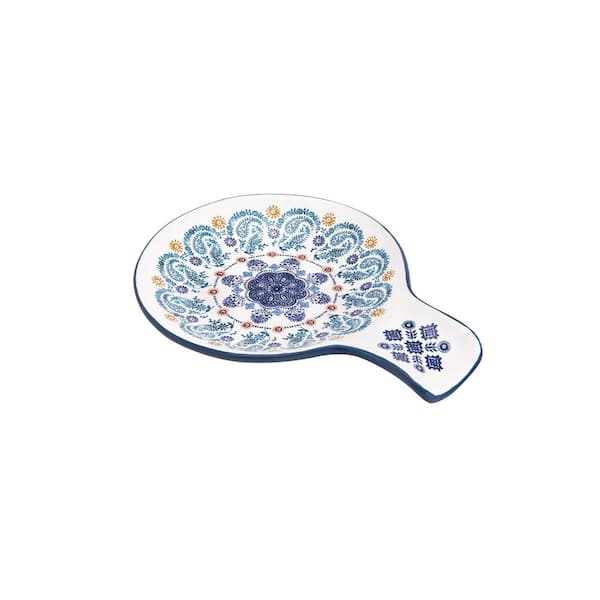 Blue Talavera Ceramic Spoon Rest, Stovetop & Kitchen Counter Spoon Holder, Dishwasher Safe Cooking Utensil Rest