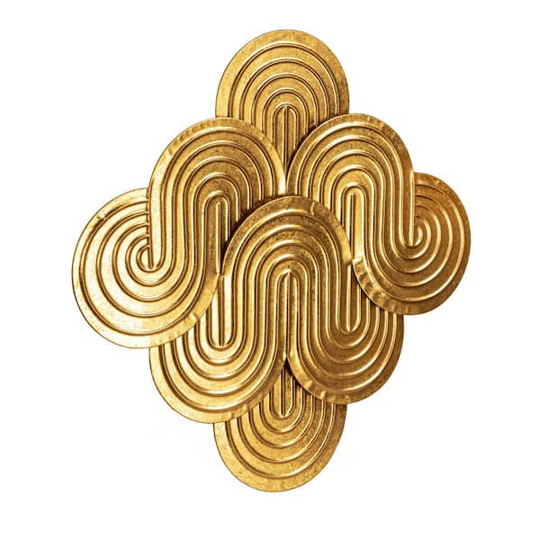 31.1 in. x 30.5 in. Gold Decorative Waves Wall Metal Work