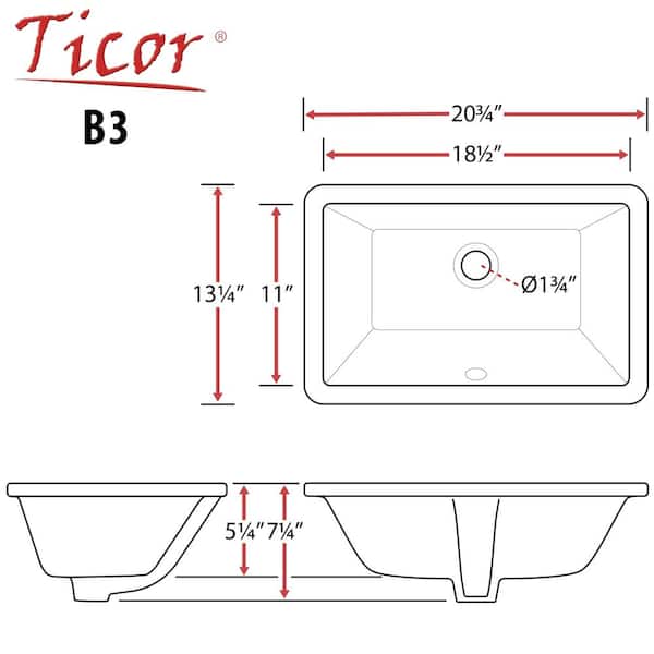 Ticor Belfast 20.75 in. Undermount Vanity Sink in White