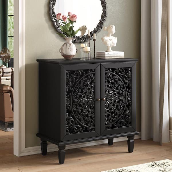 Black 31.5 in. H Solid Wood Accent Storage Cabinet with 2-Door
